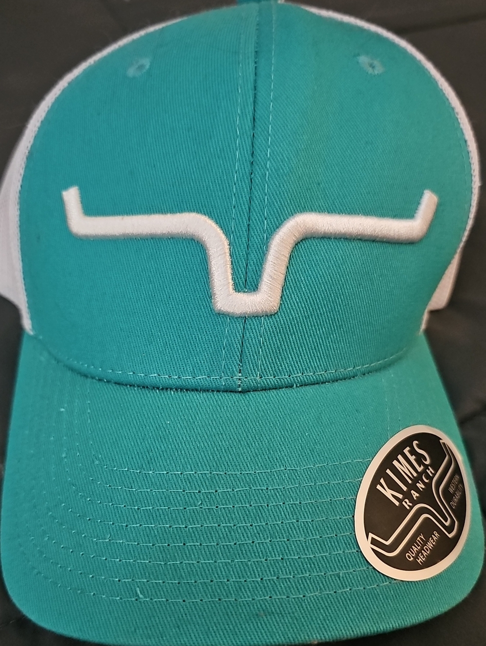 Kimes Ranch Teal & White Embroidered Logo Trucker Hat